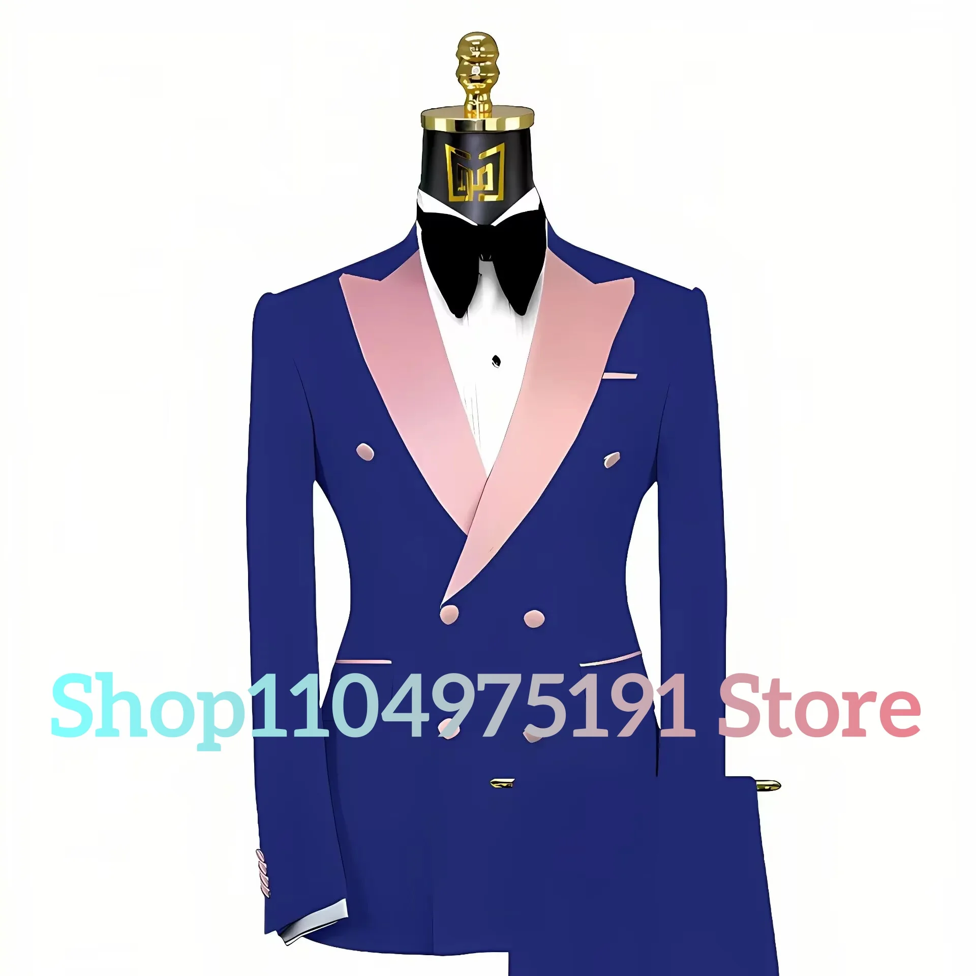 Men's 2-piece suit, Pink Peak Lapel Double-breasted Tuxedo Sky Blue Fashionable Summer Wedding Party Graduation Dress, Handmade