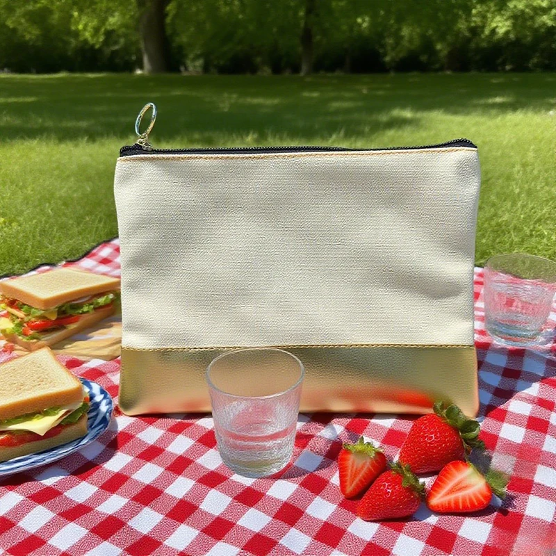 10pcs Makeup Bags Women Canvas Plain Patchwork Square Large Capacity Protable Cosmetic Bag Mix Color