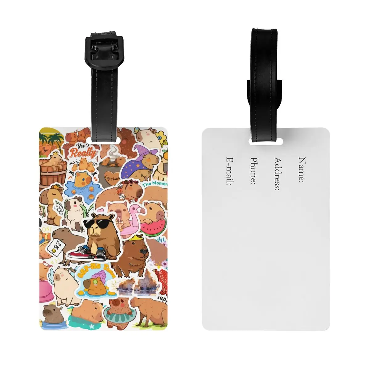 Custom Cute Giant Cavy Capybara Collage Luggage Tag Privacy Protection Baggage Tags Travel Bag Labels Suitcase