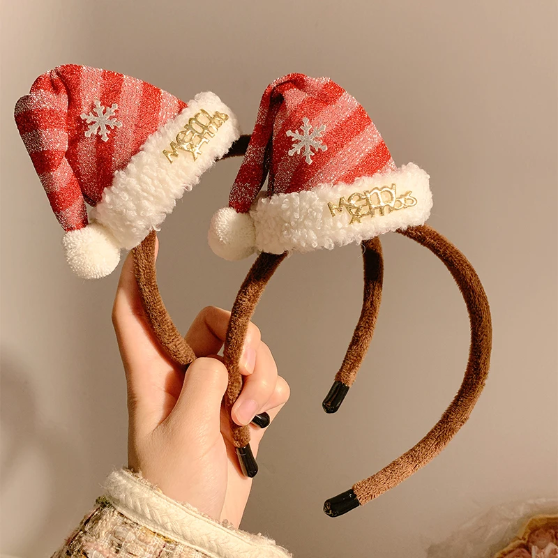 Cute Plush Elk Head Band Female Christmas Dress Up High Headtop Deer Antlers Hair Band Gingerbread Women Face Wash Hair Hoop