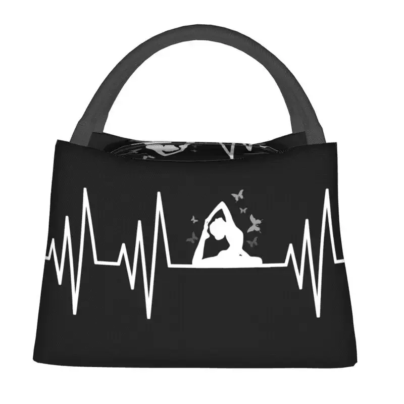 Yoga Heartbeat Butterflies Insulated Lunch Tote Bag for Women Fitness Sport Portable Cooler Thermal Food  Box