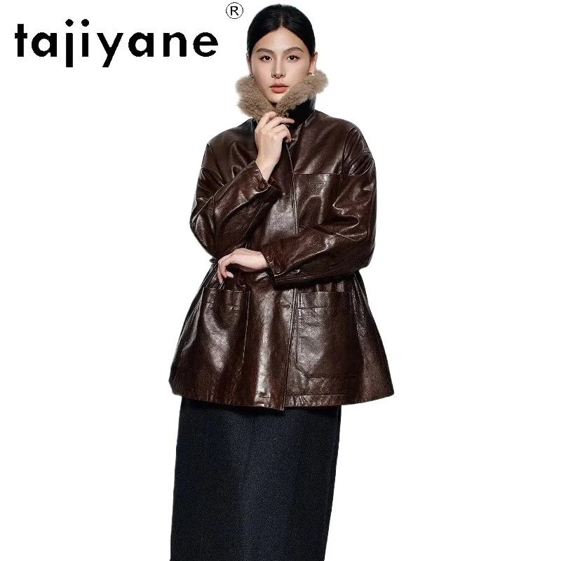 TAJIYANE Real Sheepskin Camel Down Coats Woman Cashmere Collar Puffer Jackets Mid-Length Real Leather Jacket 2025 Winter Clothes