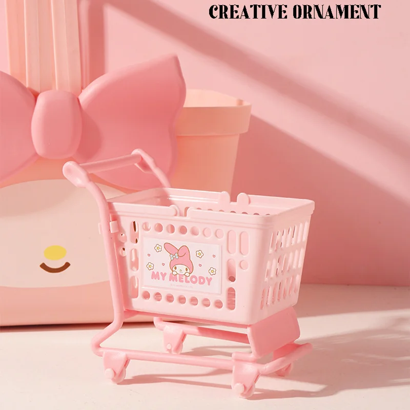 Sanrio Hello Kitty Mini Cart Storage Box Cartoon Cinnamoroll Kuromi Melody Desktop Decoration Clutter Storage Box Genuine