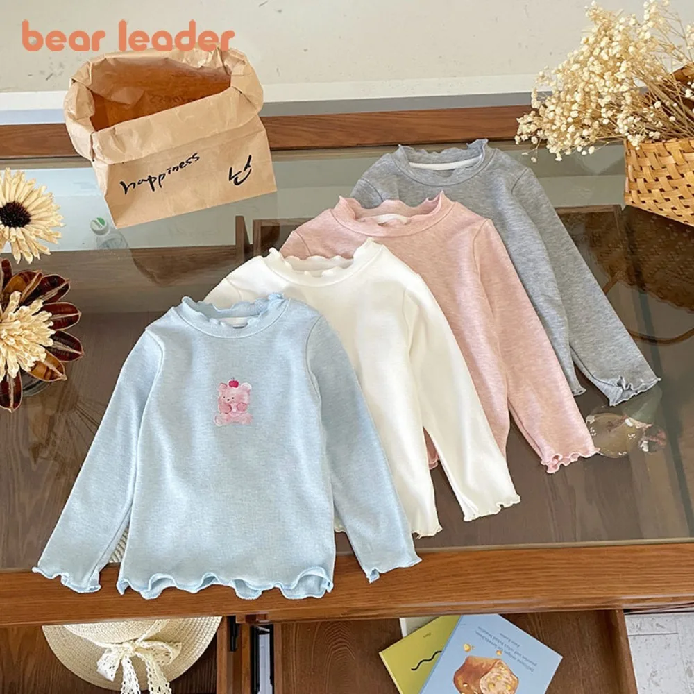 

Bear Leader Girls' Base Shirt Autumn T-shirt Korean Version Plain Casual Children's Clothing Cartoon Printed Long Sleeved Top
