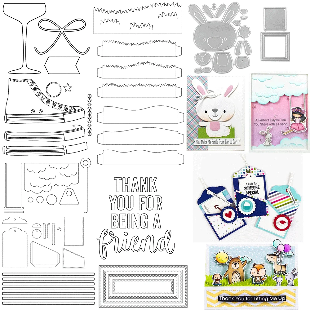 Metall-Stanzformen mit Freundschaftsthema, Hase, Sneaker, Wolke, Rand, Scrapbooking-Stanzformen, DIY-Kartenherstellung, Bastelbedarf