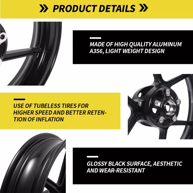 حافة عجلة أمامية للدراجة النارية مقاس 17 بوصة × 3.5 بوصة باللون الأسود اللامع لـ Kawasaki Z900 Z650 Z900 Ninja 650 2017 ~ 2024 2023 2022 حافة عجلة الدراجة النارية