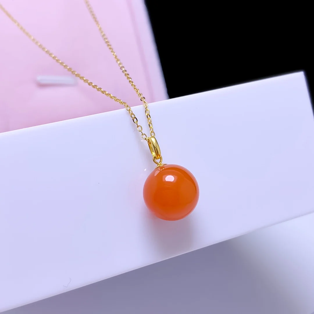 shilovem 18K yellow Gold real Natural south Red agate pendants no necklace fine plant Jewelry gift plant 10mm  yzz10108869nh