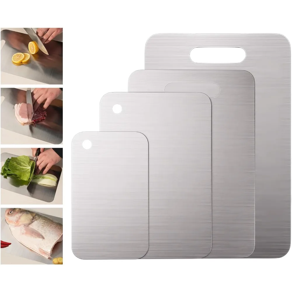 

Stainless Steel Cutting Board, 4 PCS Cutting Boards for Kitchen, 304 Stainless Non Stick Chopping Cutting Board by for Meat Fru