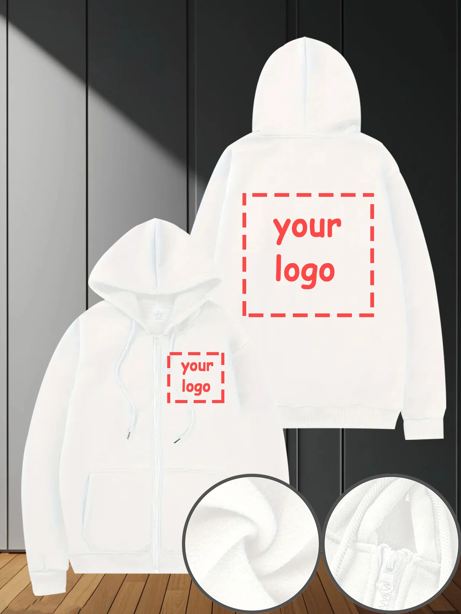 Customized Hooded Sweatshirt, Zipper Fashionable Hooded Sweatshirt, Customizable with Your Favorite Logo, Family Logo