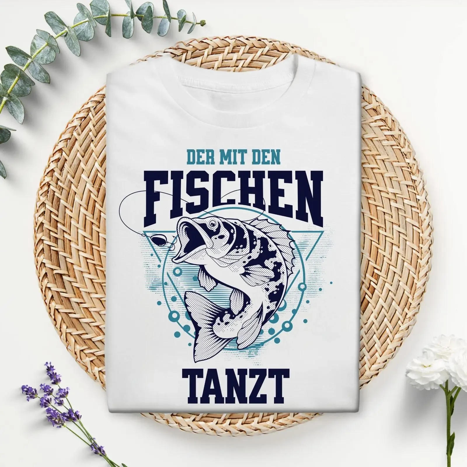 Angler T Shirt The one who dances with fish Funny fisherman gift for men vintage Washed graphic Casual fashion Slightly