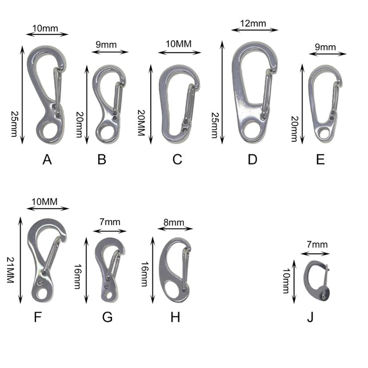 6pcs Mini Stainless Steel Spring Snap Hook Set