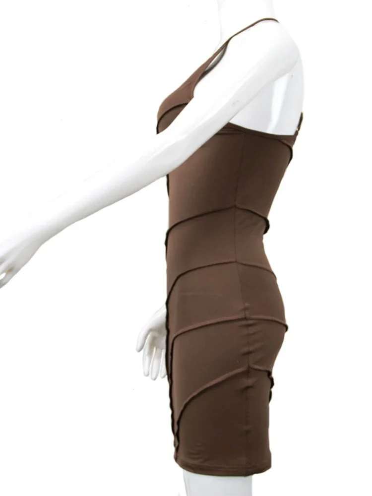 Sexy Wrap Chest Wave Line Slim Bodycon Mini Dress Women Sleeveless Solid Color Skinny Evening Dress Club Party Vestidos