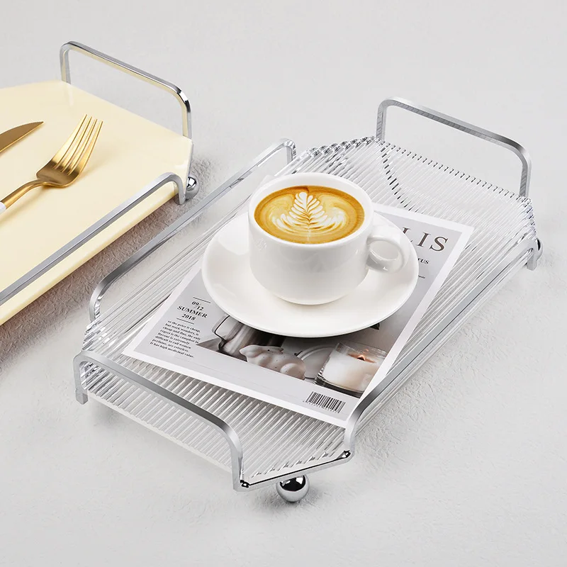 Acrylic Sundries Finishing Cosmetic Storage Box Shelf Hotel Coffee Tea Tray Striped Water Cup Key Tray Trays Decorative