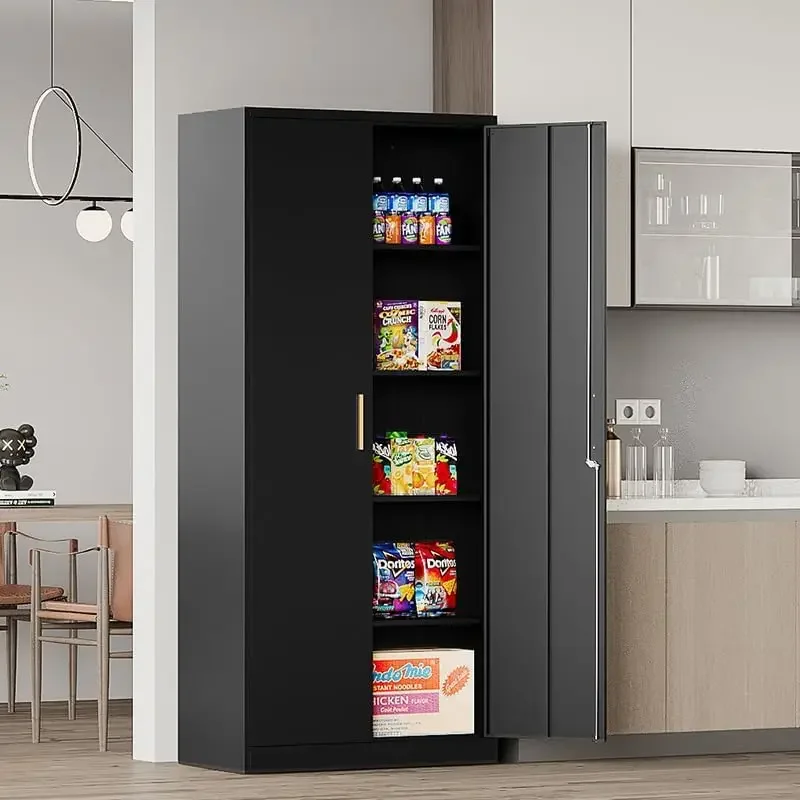 Black Garage Storage Cabinet with 2 Doors and 4 Shelves,Metal Locker Cupboard,Locking File Cabinet