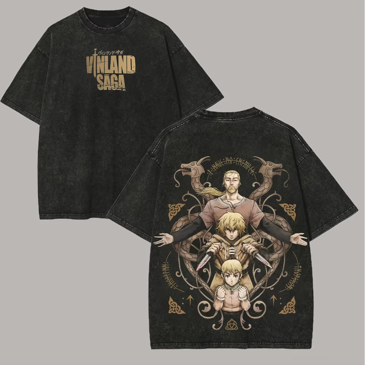 

2026 summer Vintage Washed Vinland Saga Anime T-Shirt Unisex Oversized Streetwear Short Sleeve Casual Tee