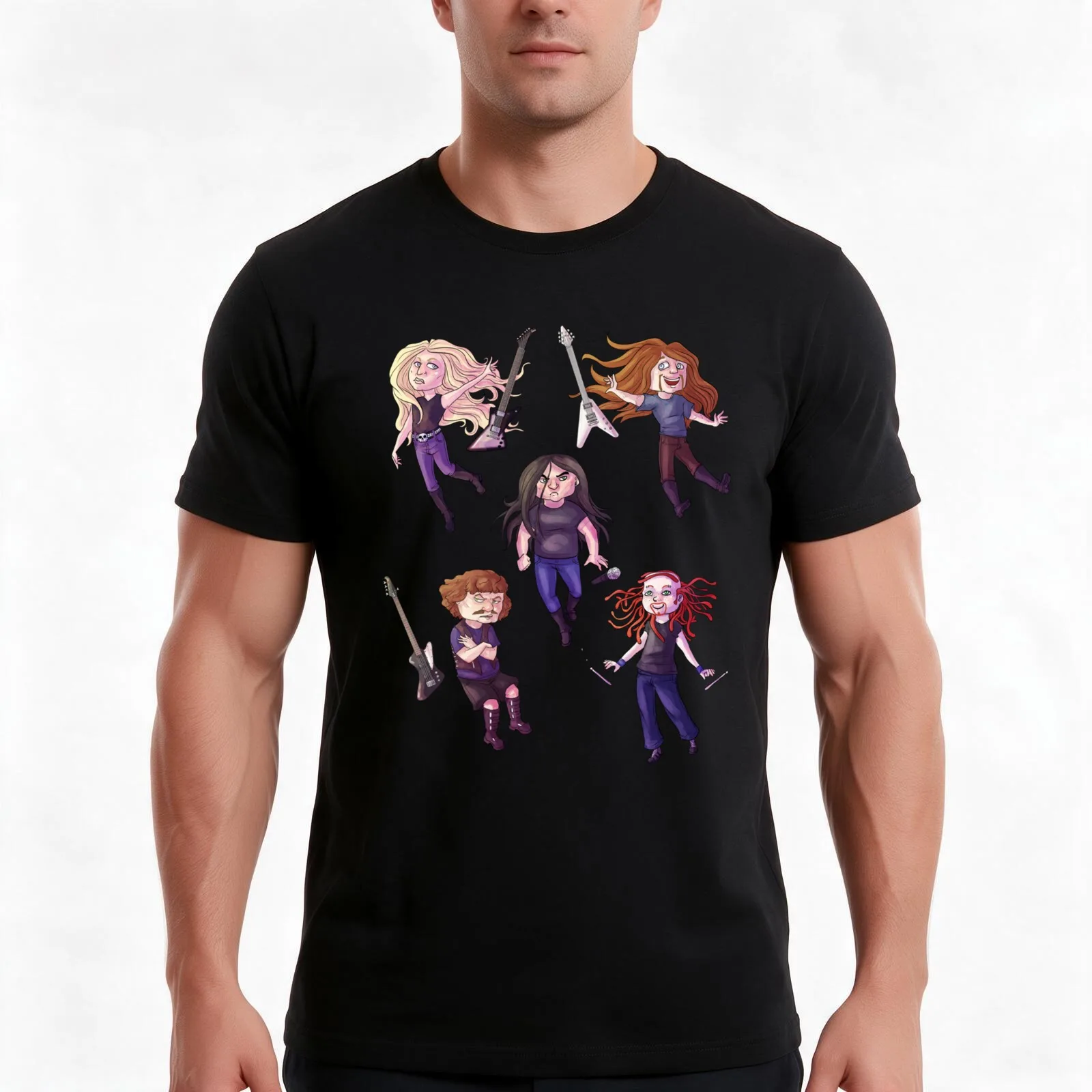 Dethklok Chibis T-Shirt, Summer Casual Cotton Tee, Oversized Streetwear Tops, Vintage Graphic Print, Loose Fit Short Sleeve