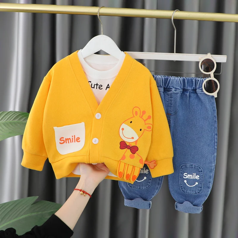 New Spring Autumn Baby Girls Clothes Children Boys Cartoon Jacket T-Shirt Pants 3Pcs/Sets Kids Clothing Infant Casual Costume