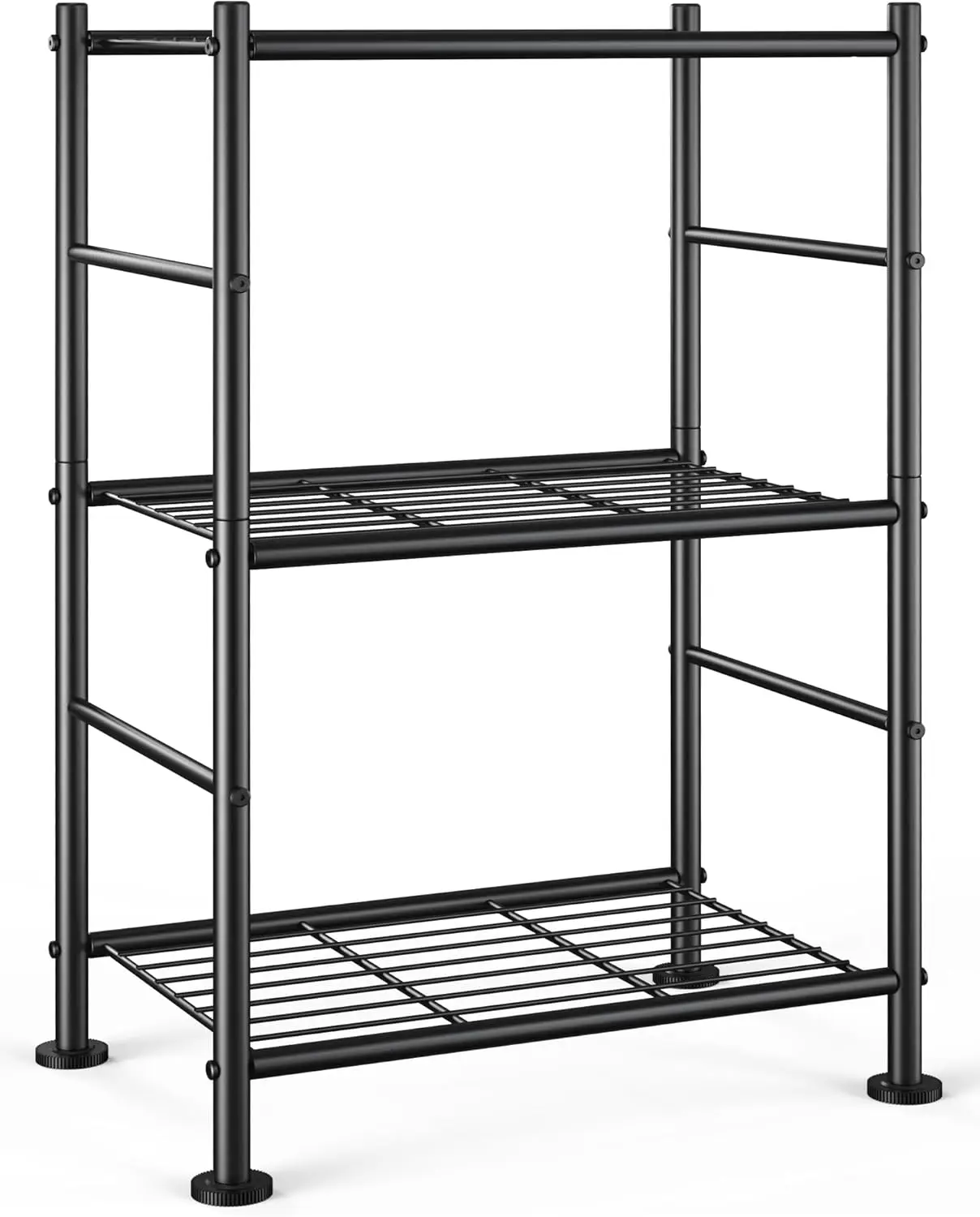 3-Tier Metal Storage Shelves with Adjustable Feet, Space-Saving Organizer for Pantry, Kitchen, Laundry (18x12x30in, Black)