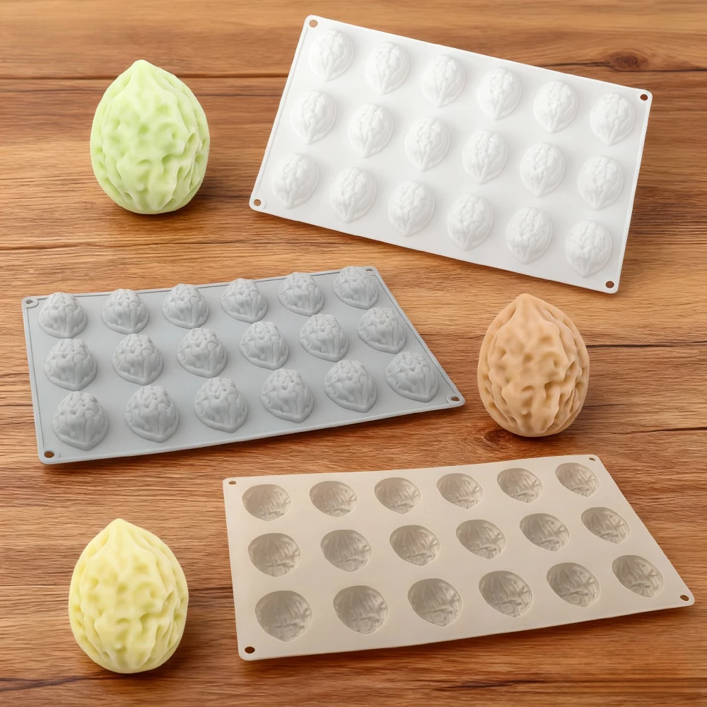 Molde de silicona para Chocolate con diseño de núcleo de nuez de 18 celdas, molde para pastel de calidad alimentaria, decoración de postres, herramientas de cocina para hornear