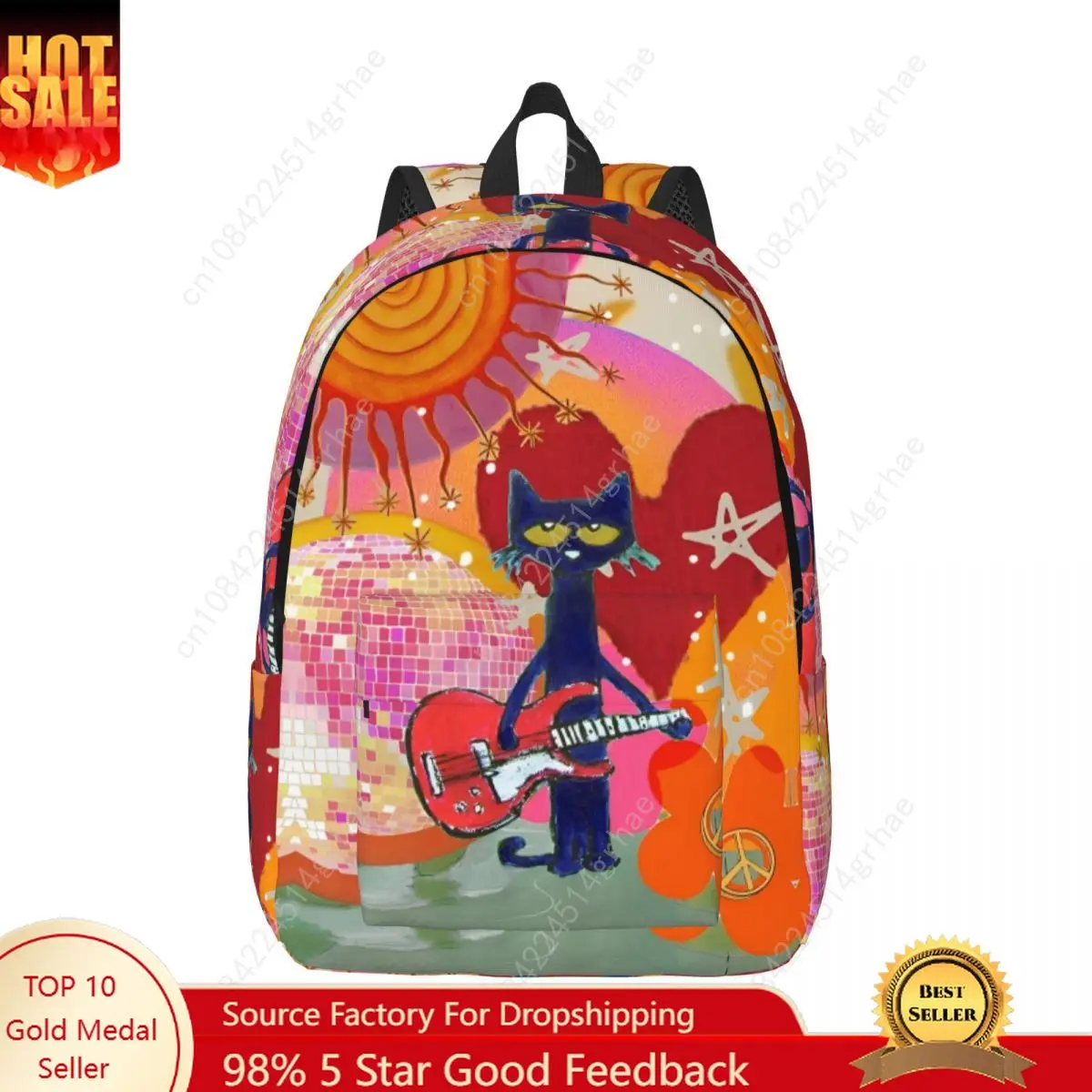 Pete The Cat I Love My White Shoes Backpack High School Business Cartoon Cats Daypack for Men Women Laptop Shoulder Bag