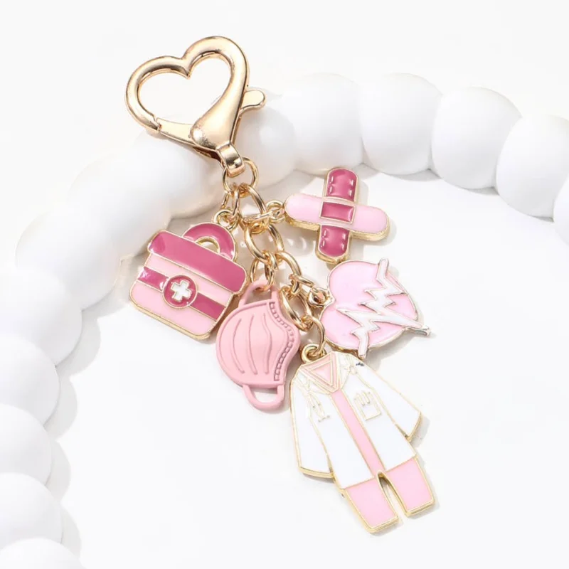 Cartoon Medical Kit Mask Band Aid Heart Enamel Keychain For Friends Doctors Nurse Good Gift Handmade Jewelry