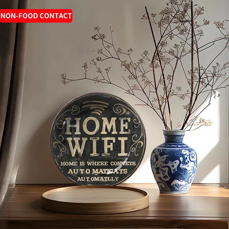 1pc Non-Food Contact Modern Minimalist Ceramic Decorative Plate - WiFi-Themed Artistic Design for Home, Living Room, Study -
