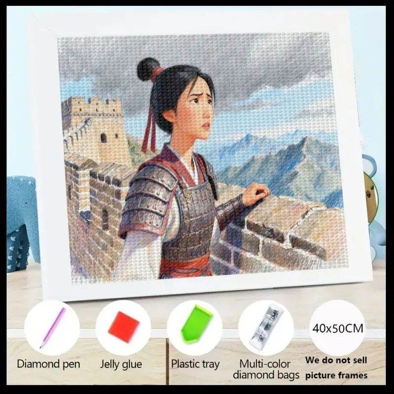 

1PC 5D DIY Full Drill Diamond Painting Kit, Stunning Legendary Warrior Woman on Ancient Great Wall Landscape, Crystal Rhinestone