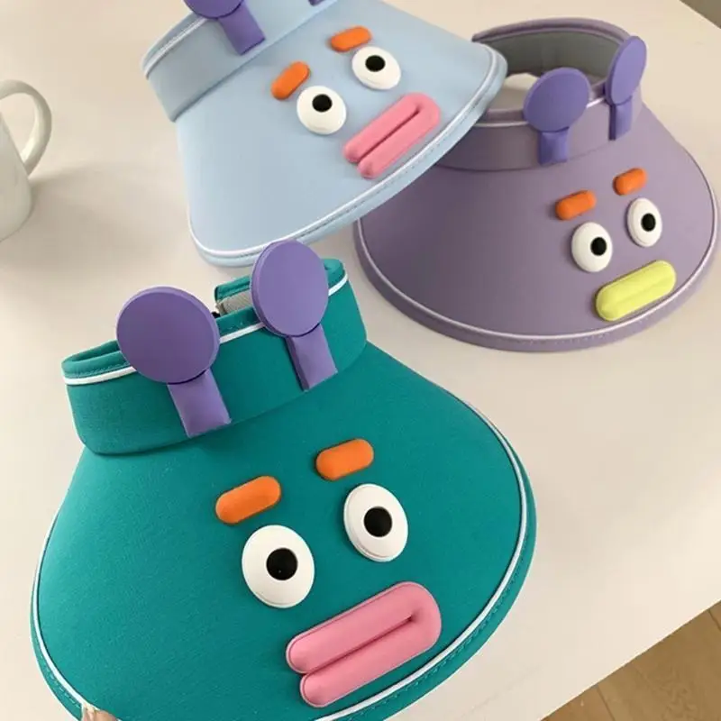 

39BB Funny Visors Hat Summer Long Brims Sun Protective Hat Cartoon Sunproof Beach Hat