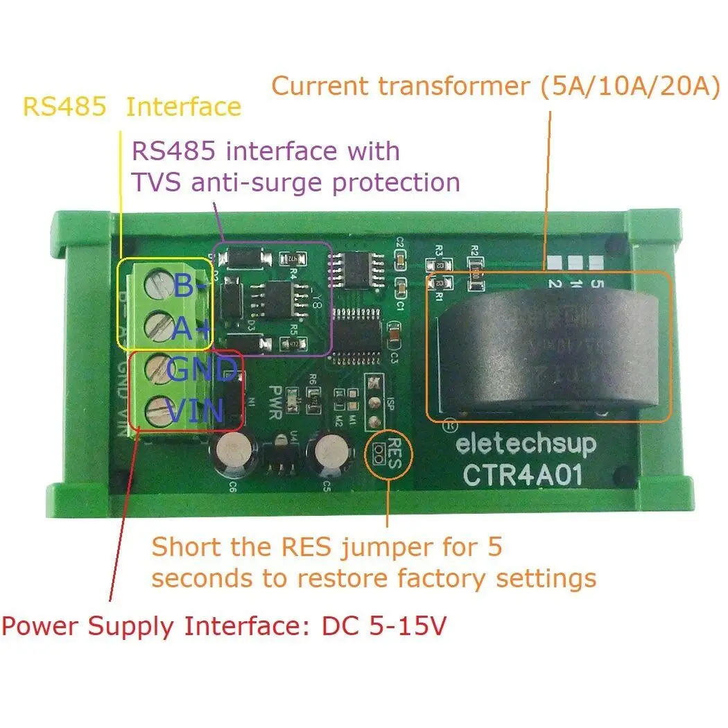 PLC Current Collector Ammeter RS485 MODBUS  5A 110 220V 50HZ/60HZ  Current TVS RES