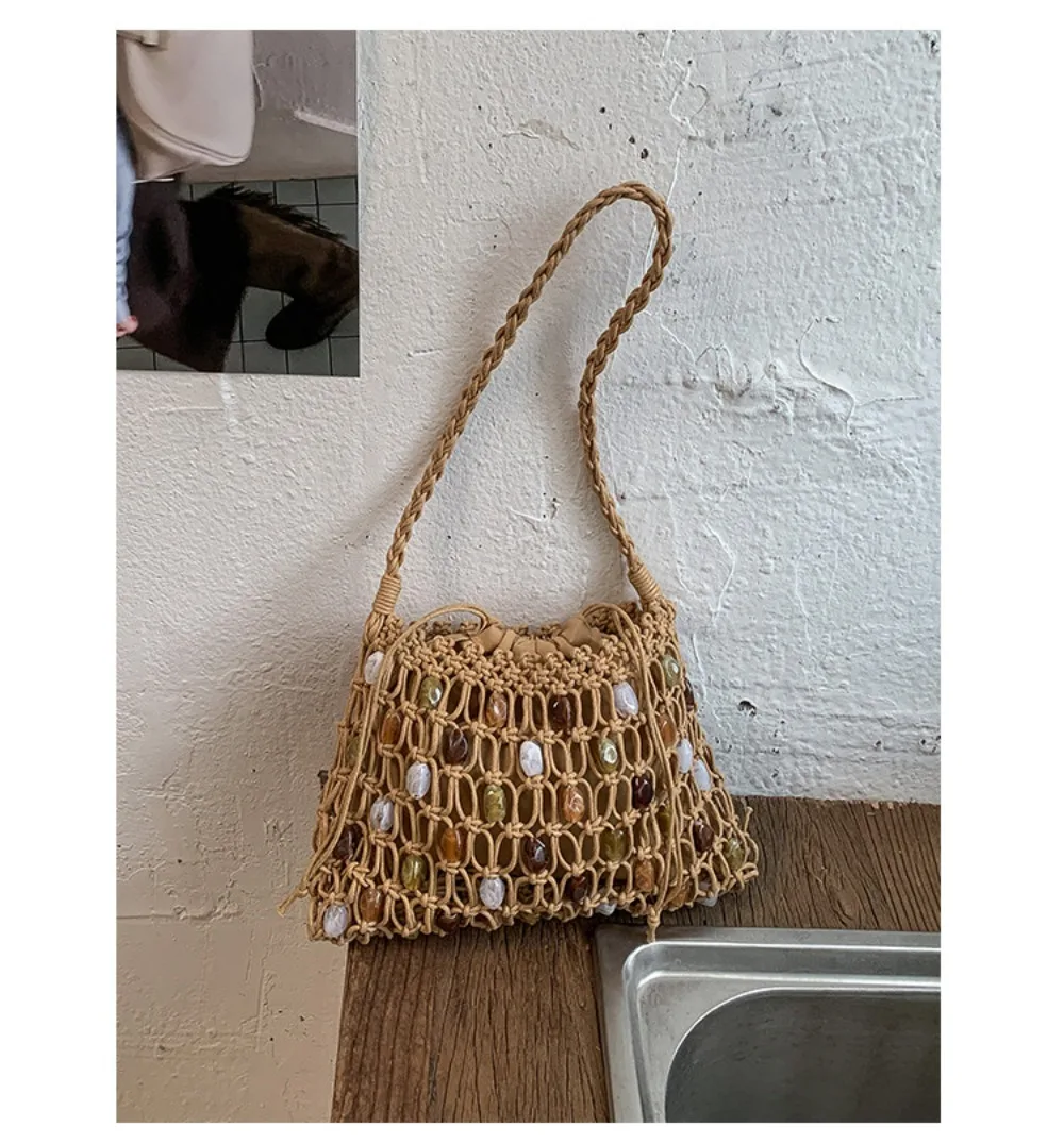 Neue Hohle Gewebte Perlen-Schultertasche Böhmische Sommer-Perlen-Gewebte Tasche Große Kapazität Bunte Crossbody-Strandtasche Einkaufstasche – Detail 16