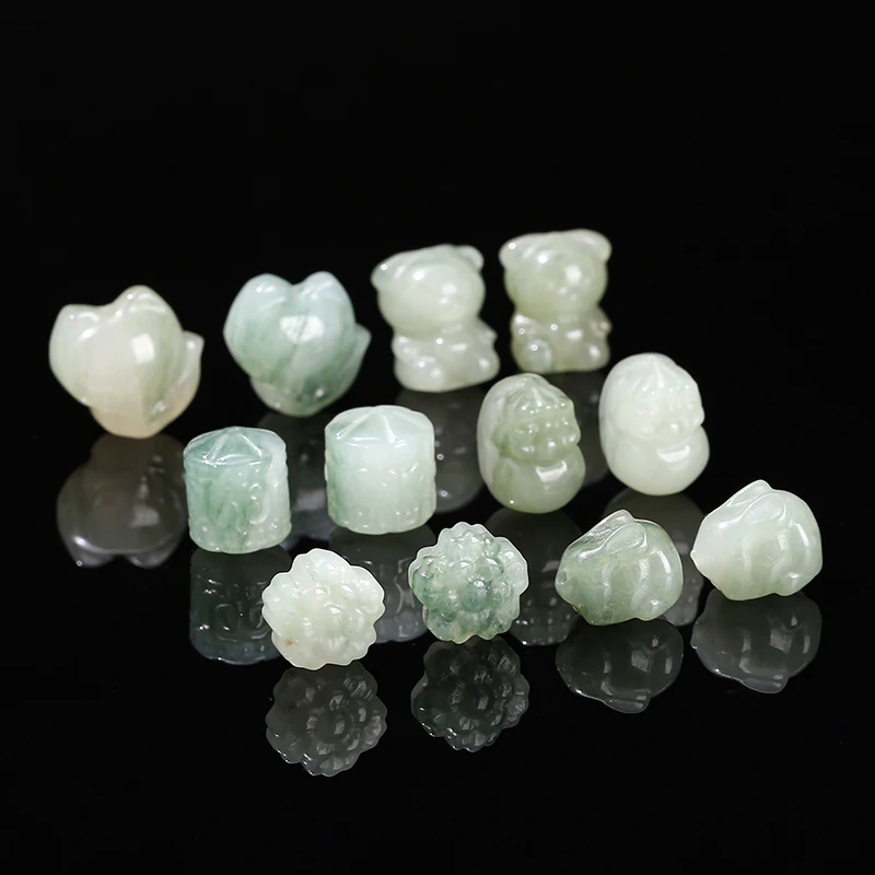 1 Pc Random Color Natural Stone Ice Green Jade Carved Fox Flower Rabbit Shape Bead For Jewelry Making Diy Necklace Bracelet