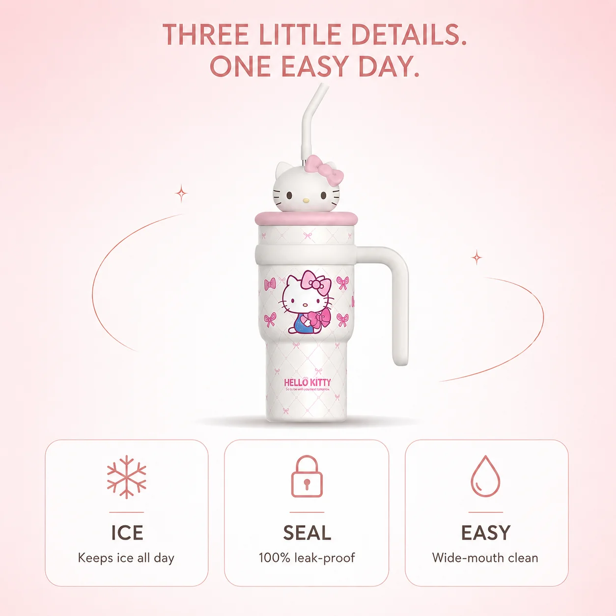 Sanrio Hello Kitty Insulated Tumbler 316Steel Inner With Handle Straw Cute Figure Lid Car Office Daily Travel Gift Birthday
