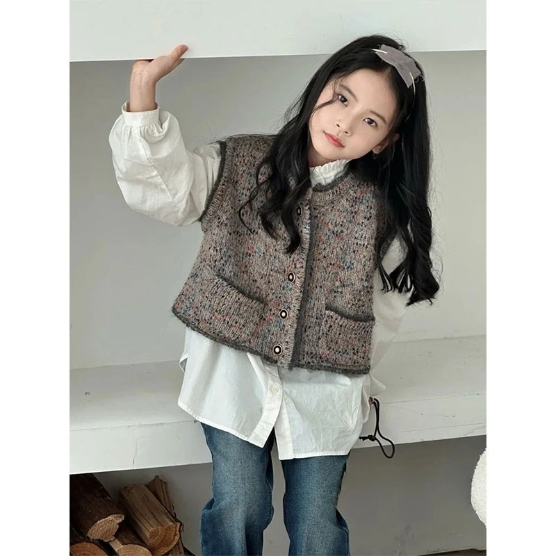 Girls jumper autumn and winter  new children's cardigan big boy thickened knitted jacket small baby Yangqi tops