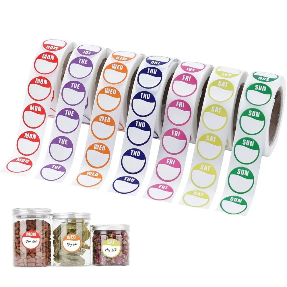 New Paper Week Stickers 500 Pcs Removable Date Stickers Round Food Containers Food Packaging Dots Label Kitchen