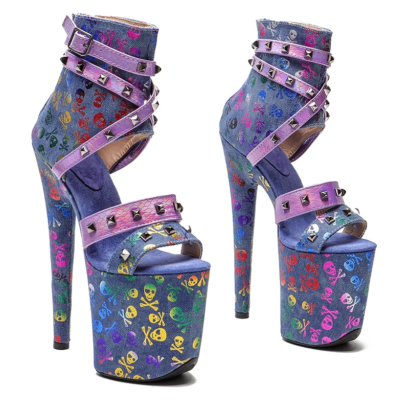 

Leecabe 20CM/8inches Denim Upper with Snake PU colorful Color High Heel platform Pole dancing shoes Pole Dance Sandals