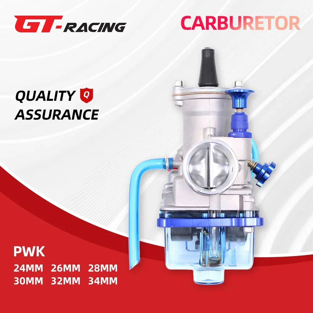 Motorcycle Flat Curtain Carburetor with Blue Transparent Carburetor Cover PWK 24 26 28 30 32 34mm Racing Carburetor 2T 4T