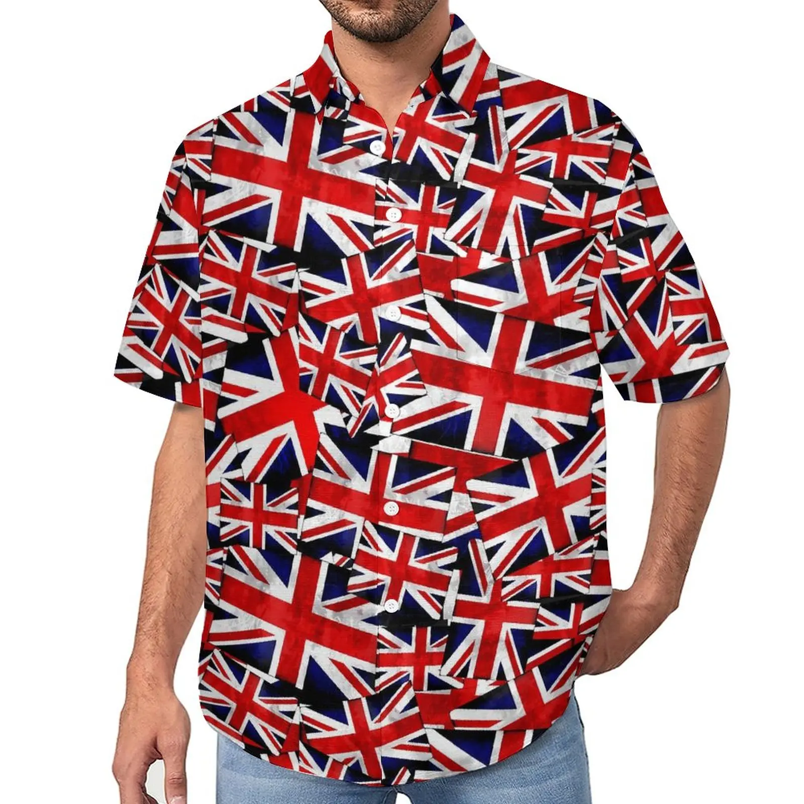 

British Flag Beach Shirt Abstract Print Hawaiian Casual Shirts Man Vintage Blouses Short Sleeve Custom Clothing Plus Size