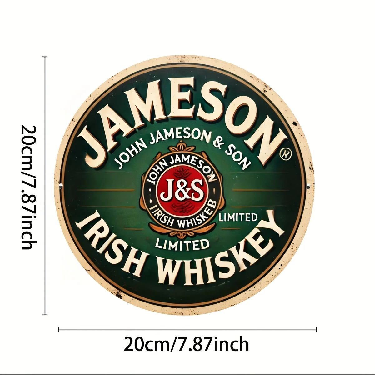 1pc 20.32x20.32 cm Whiskey Vintage Metal Wall Art Sign - Green with Red Seal, Aged Look, Easy to Hang - Ideal for Home, Bar, Kit
