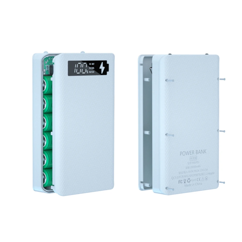 M6 Quick Charge Version Detachable 6x18650 Power Bank Case Dual USB Mobile Phone Charge QC 3.0 PD DIY Shell 18650 Battery Holder