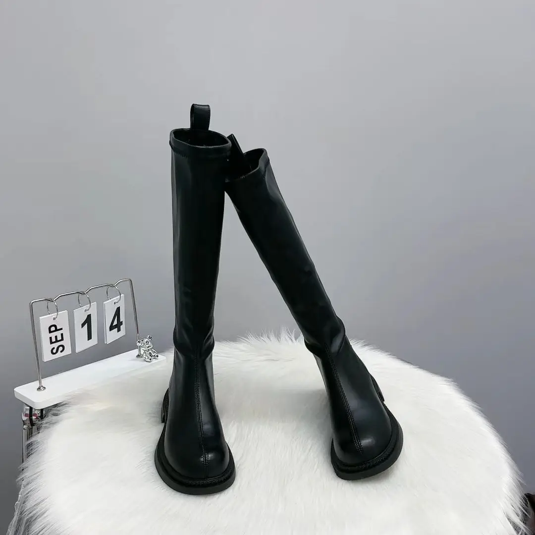 2026 Women's Knight Boots Thick Sole Flat Knee High Slim Fit Autumn Winter Fashion Riding Boots for Ladies
