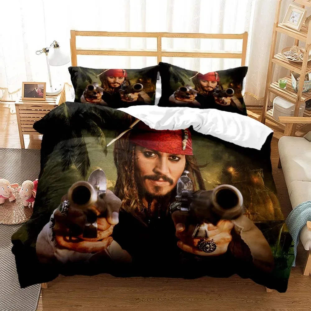 Bedding Set Pirates of the Caribbean Duvet Pillowcase, Disney Home Room Bedroom Pirate Duvet Cover Boy Gift, Queen Double Bed