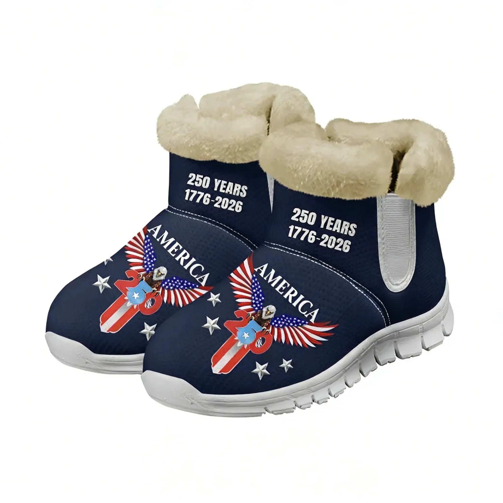 

America 250th Anniversary 1776-2026 Plush Shoes Boots Mens Womens Keep Warm Sneakers Boot Casual Sports Customized Sneaker White