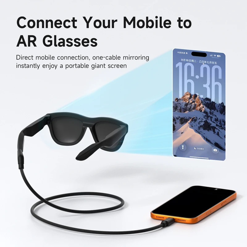 Hagibis AR Smart Glasses Cable USB C Charging Data & Power Supply Cable 4K60Hz Wedge Plug for XREAL One/Air RayNeo Air VITURE