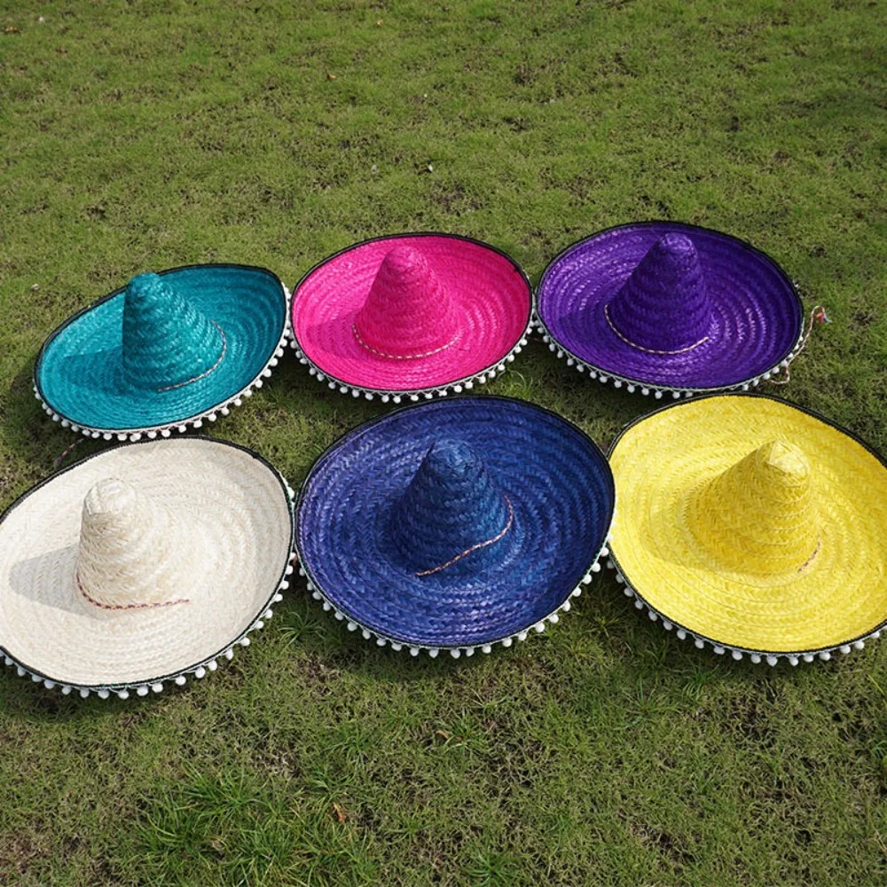 Sombrero mejicano para fiesta de verano, Sombrero de paja colorido de ala ancha para decoración de Halloween y exteriores