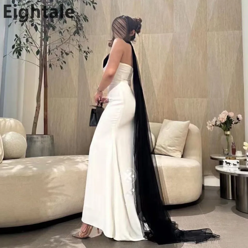 

Eightale 2025 Contrast Color Black White Mermaid Evening Dress Halter Neck Luxury Dubai Wedding Party Robe De Soiree Customized