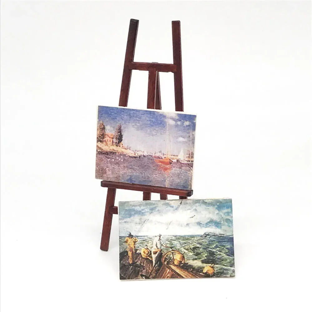 

1/12 Dollhouse Miniature Accessories Mini Wooden Easel Oil Painting Set Frame Model Toy for Doll House Decoration