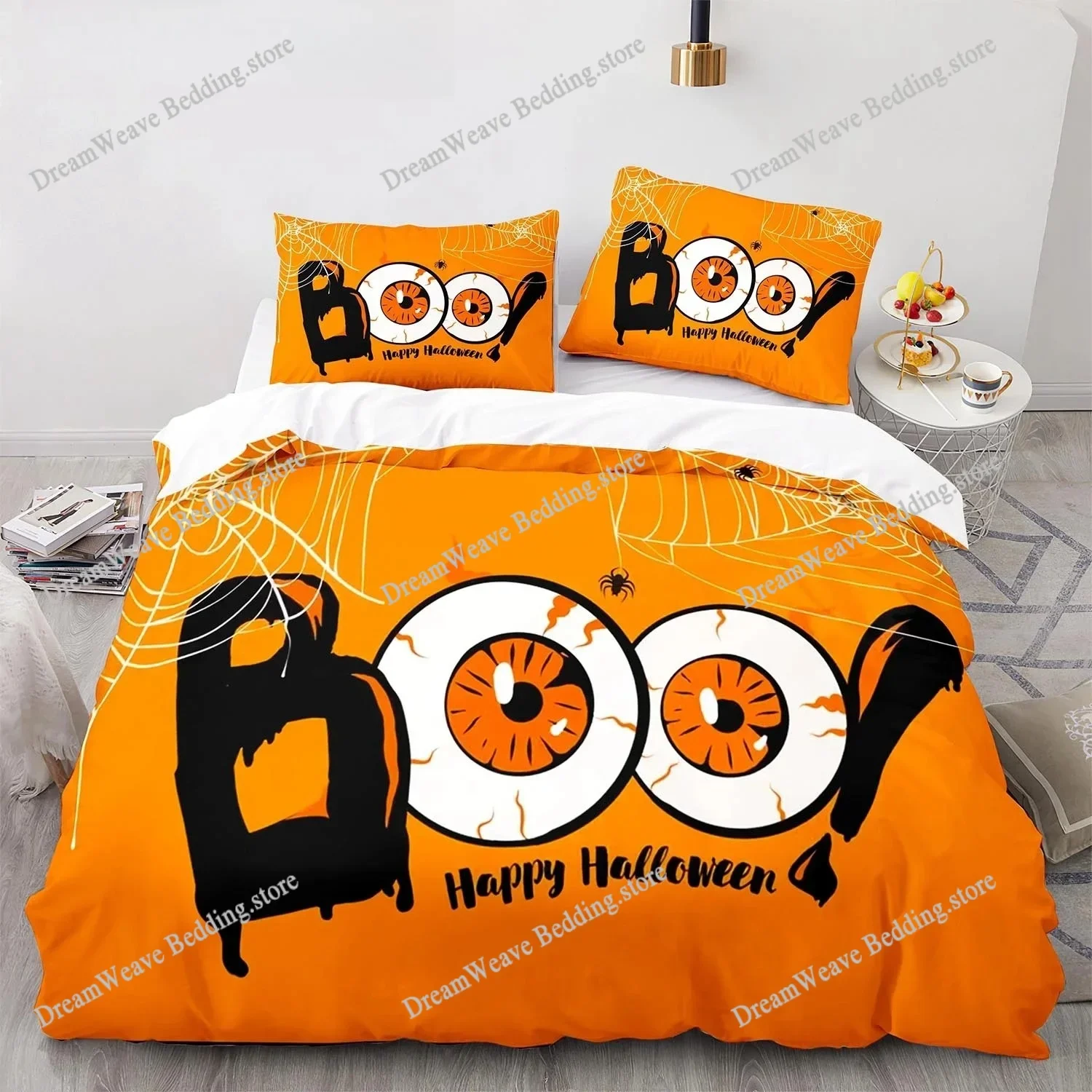 

New 3D Print Halloween Boo Cartoon Bedding Set,Duvet Cover Bed Set Quilt Cover Pillowcase,King Queen Twin Size Boys Girls Adults