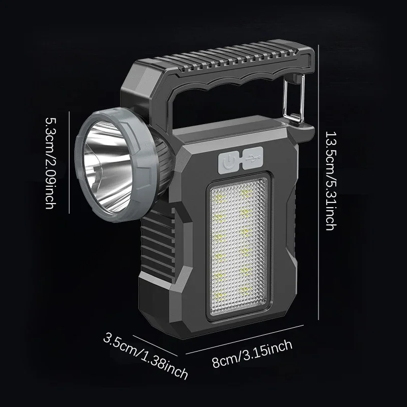 Solar Portable Powerful Rechargeable Flashlight Searchlight With COB Work Light Lantern Outdoor Camping Lamp Hiking Fishing Emer