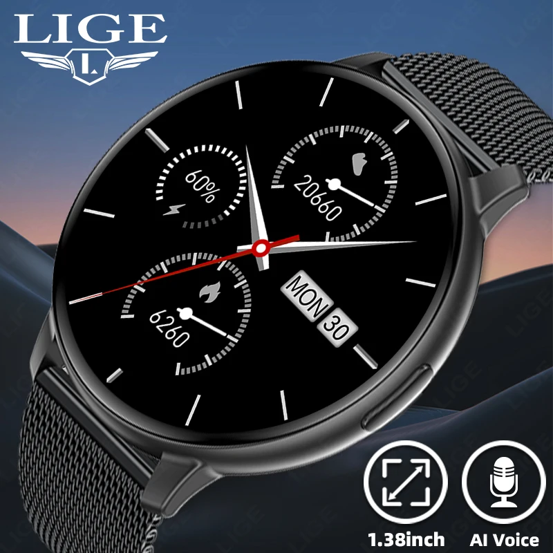 

LIGE Smart Watch Sports Mode Wireless Calling IP67 Waterproof Sleep Monitoring Music Control Men smart watch women Android IOS