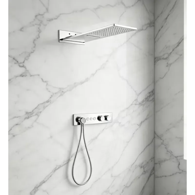 WEIHAO Matte Black Wall Embedded Shower Set Rectangular Overhead Two Rain Modes for Minimalist Bathroom Renovation view 4